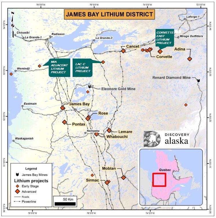 Discovery Alaska acquires rights to three projects in James Bay lithium