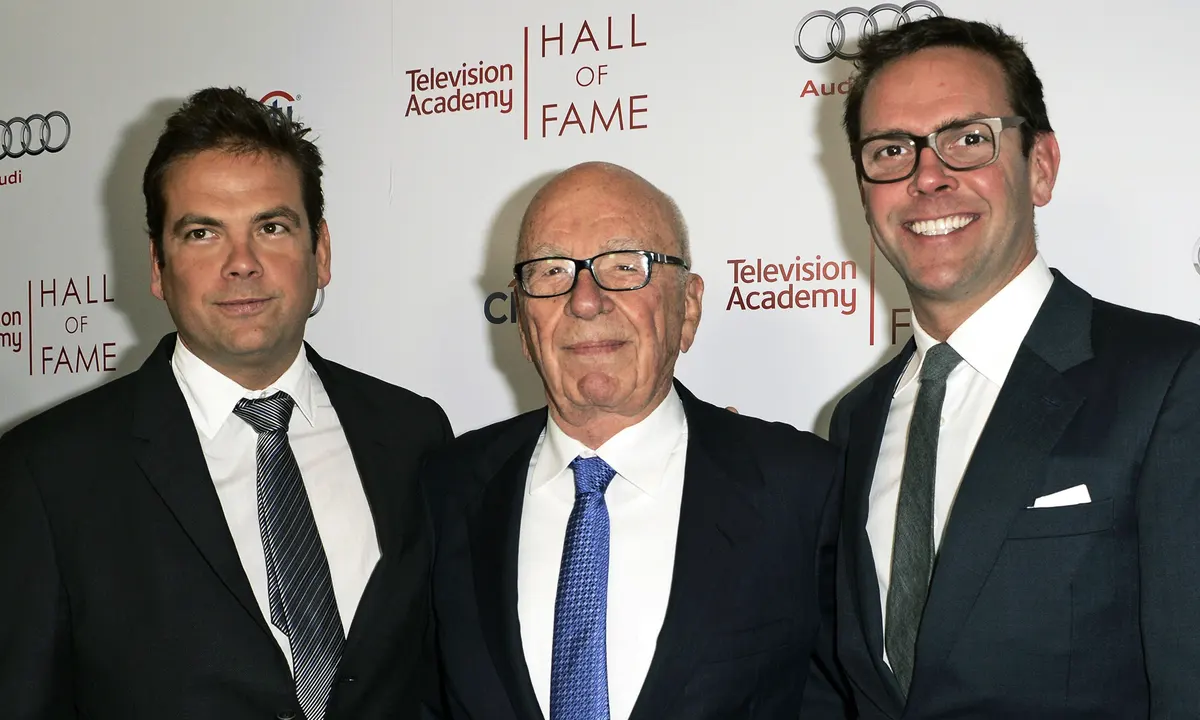 Rupert Murdoch alongside sons Lachlan, left, and James.    Source Guardian 