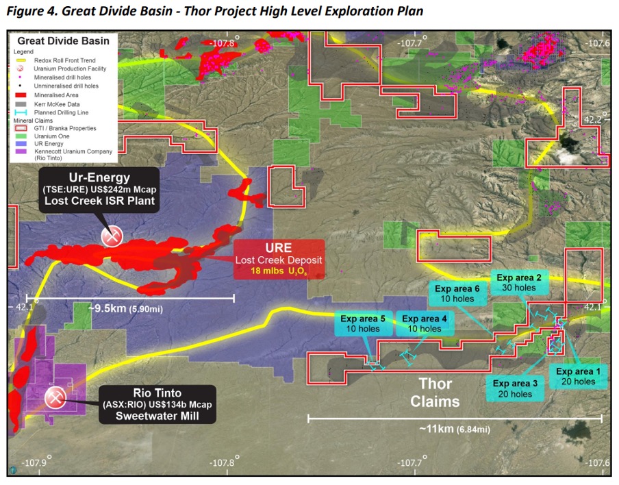 Thor Project Uranium Drilling Location Map, Great Divide Basin, Wyoming USA. 