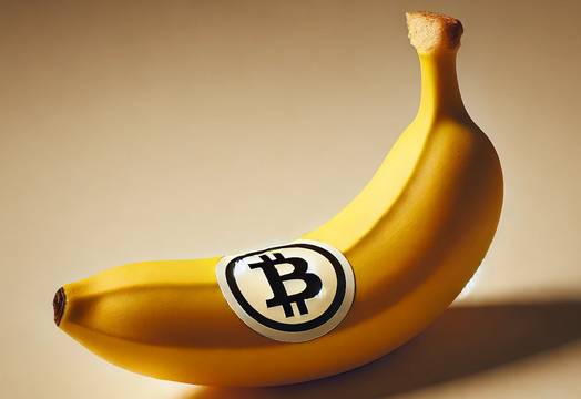 banana, bitcoin logo as sticker