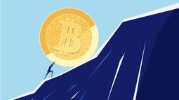 Sisyphus pushing bitcoin up a hill
