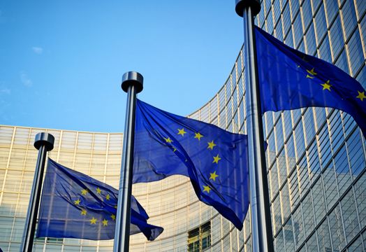 EU flags fly outside European Commission in Brussels