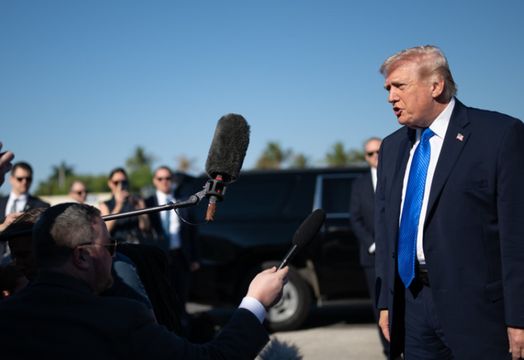Donald Trump speaks to media