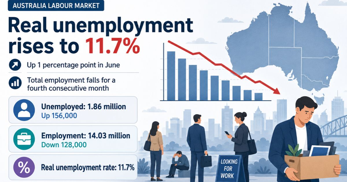 Australian ‘real unemployment’ jumps to 11.7% as employment falls...