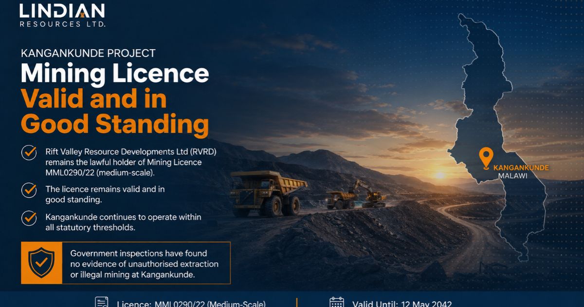 Lindian Resources says Kangankunde licence remains valid as Malawi Government rejects illegal mining claims