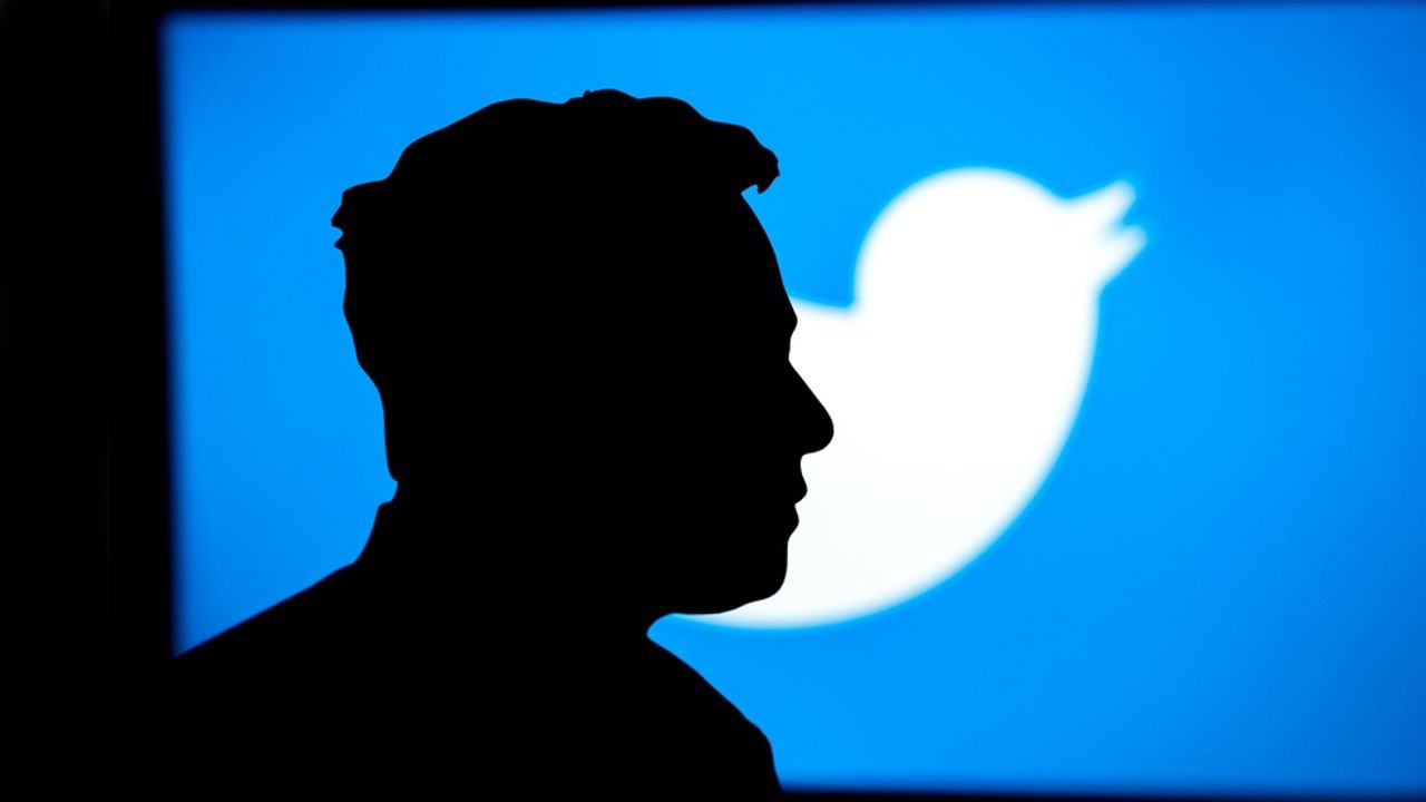 Elon Musk's shadow and Twitter logo