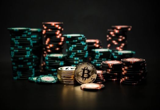 Bitcoin in front of poker chips