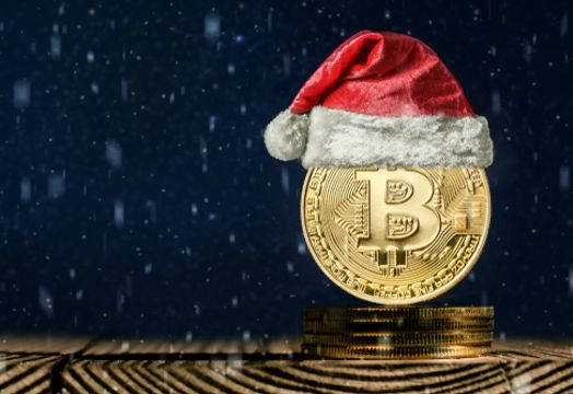 Bitcoin wearing Santa hat